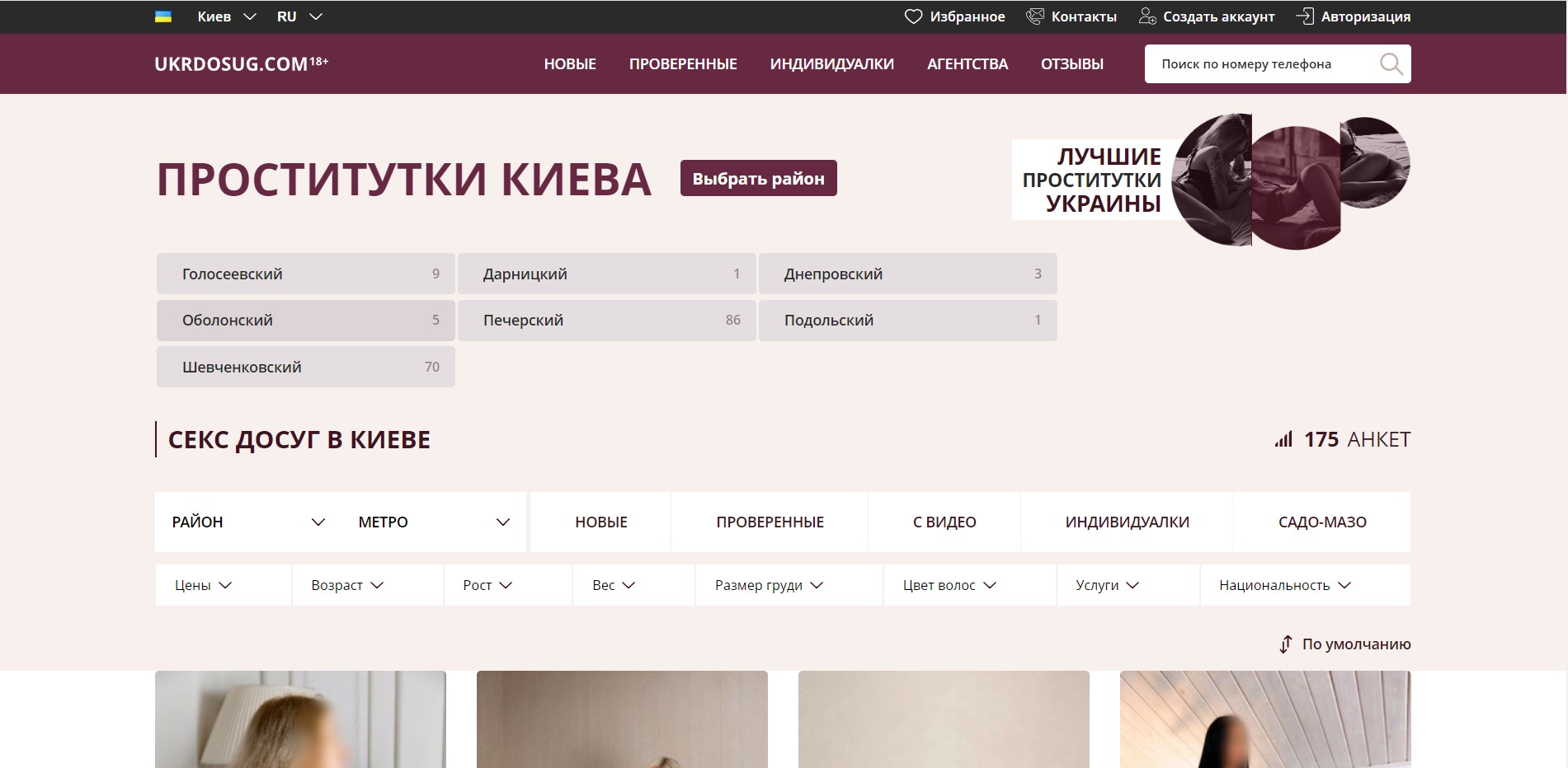 Настоящие анкеты украинских проституток в Киеве